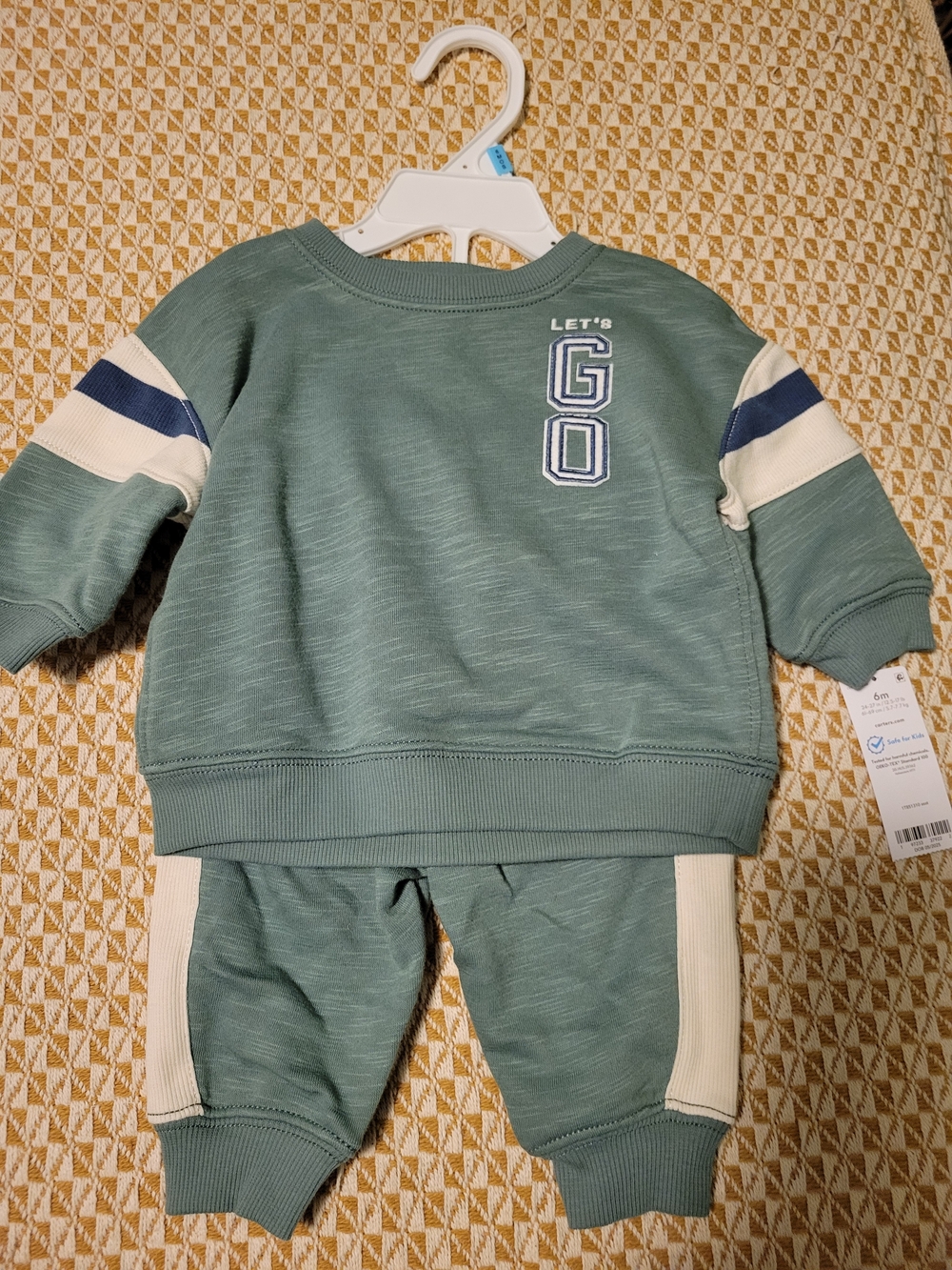 Carter's Sage Green Sweatshirt & Jogger Set with Navy and Cream Stripes